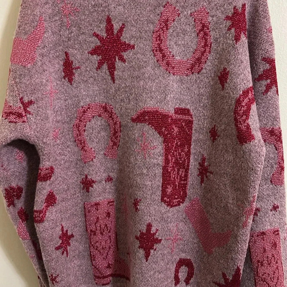 NWT ENTRO NAOMI PINK COWGIRL WESTERN SPARKLE WOVEN SWEATER - Picture 3 of 5